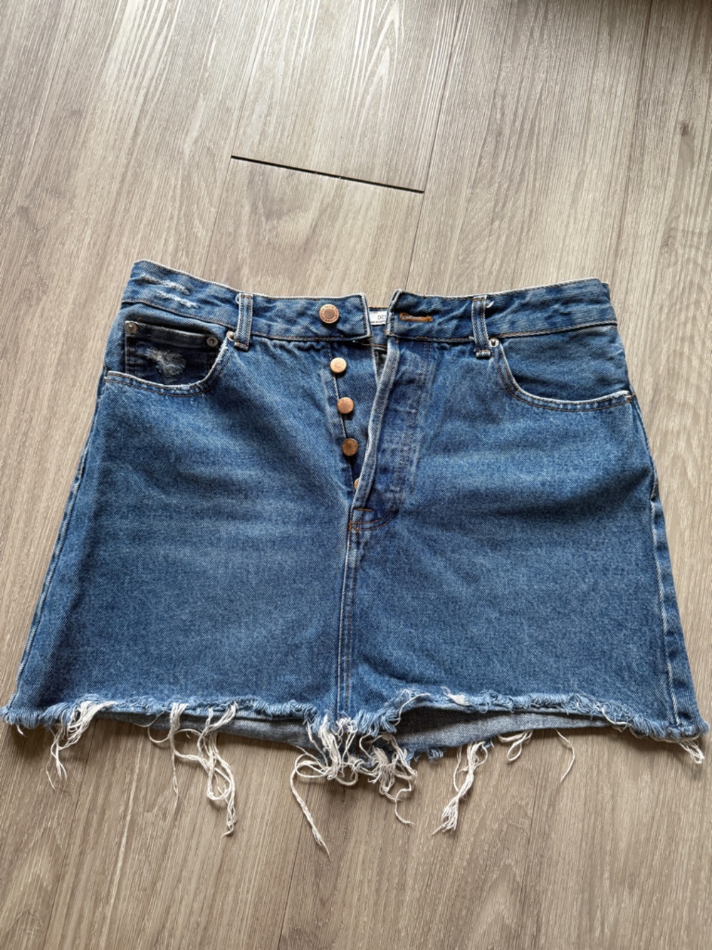 Button-Front Denim Mini Skirt